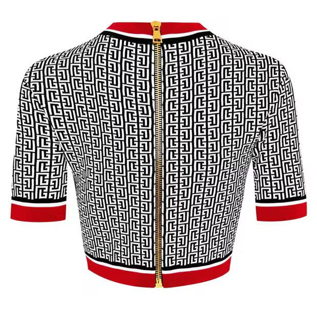 Balmain o1g2r1mq0924 Cropped Jumper in Multicolor Size XS / US 0-2 / IT 36-38 - 2 Thumbnail