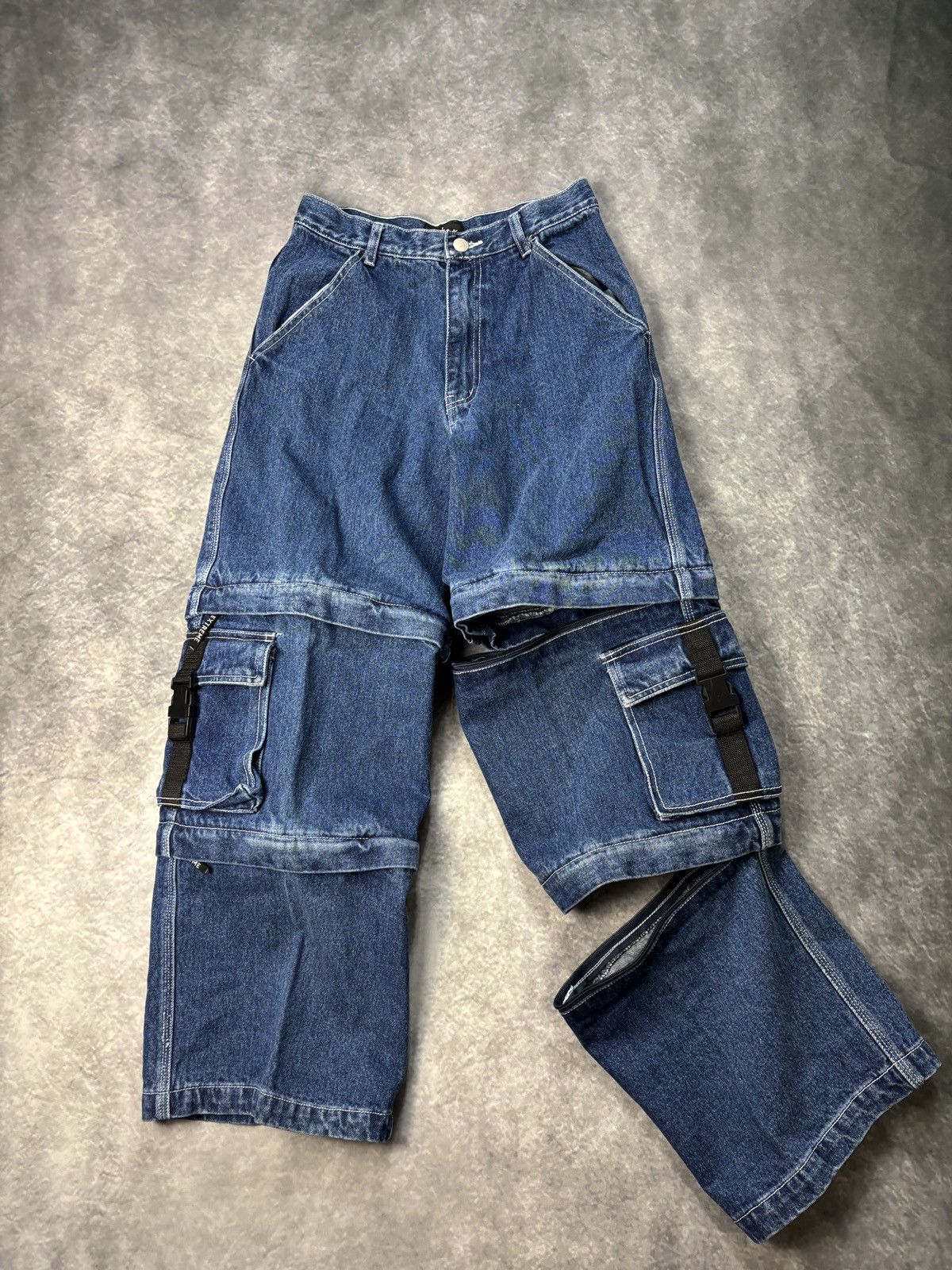 JNCO × Southpole × Vintage 1990s Extreme Zone Denim Cargo Pants Vintage Rave Jorts Zip Size 26" / US 2 / IT 38 - 1 Thumbnail