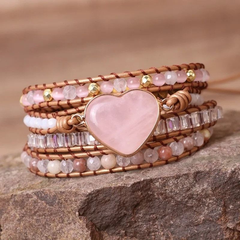 Jewelry Rose Quartz Natural Stone Wrap Bracelet Size ONE SIZE - 5 Thumbnail