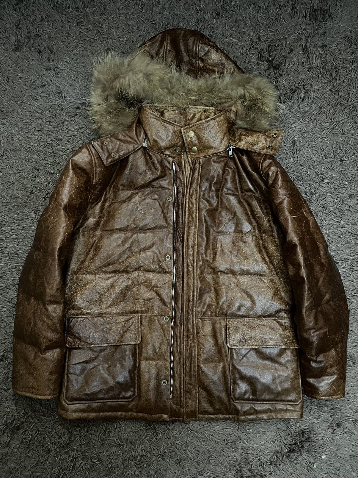 Branded Leather 1990s ROBERTO MASSINI cowhide detachable trim hood #I2 Size US M / EU 48-50 / 2 - 10 Thumbnail