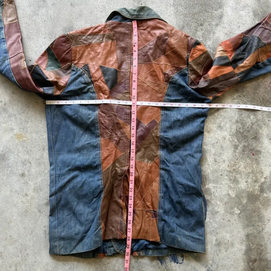 Other Vintage 70s Rosemary Patchwork Leather Denim Jacket Size L / US 10 / IT 46 - 7 Thumbnail