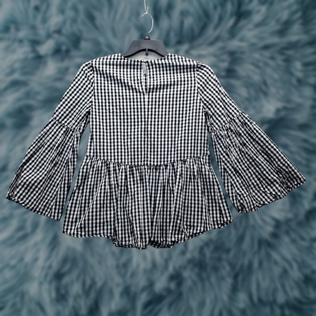 Bell WHO WHAT WEAR Blouse Womens XS Multicolor Gingham Check Bell Sleeve Ruffle Hem Blouse Womens XS Multicolor Check Bell Sleeve Hem Size XS / US 0-2 / IT 36-38 - 1 Thumbnail