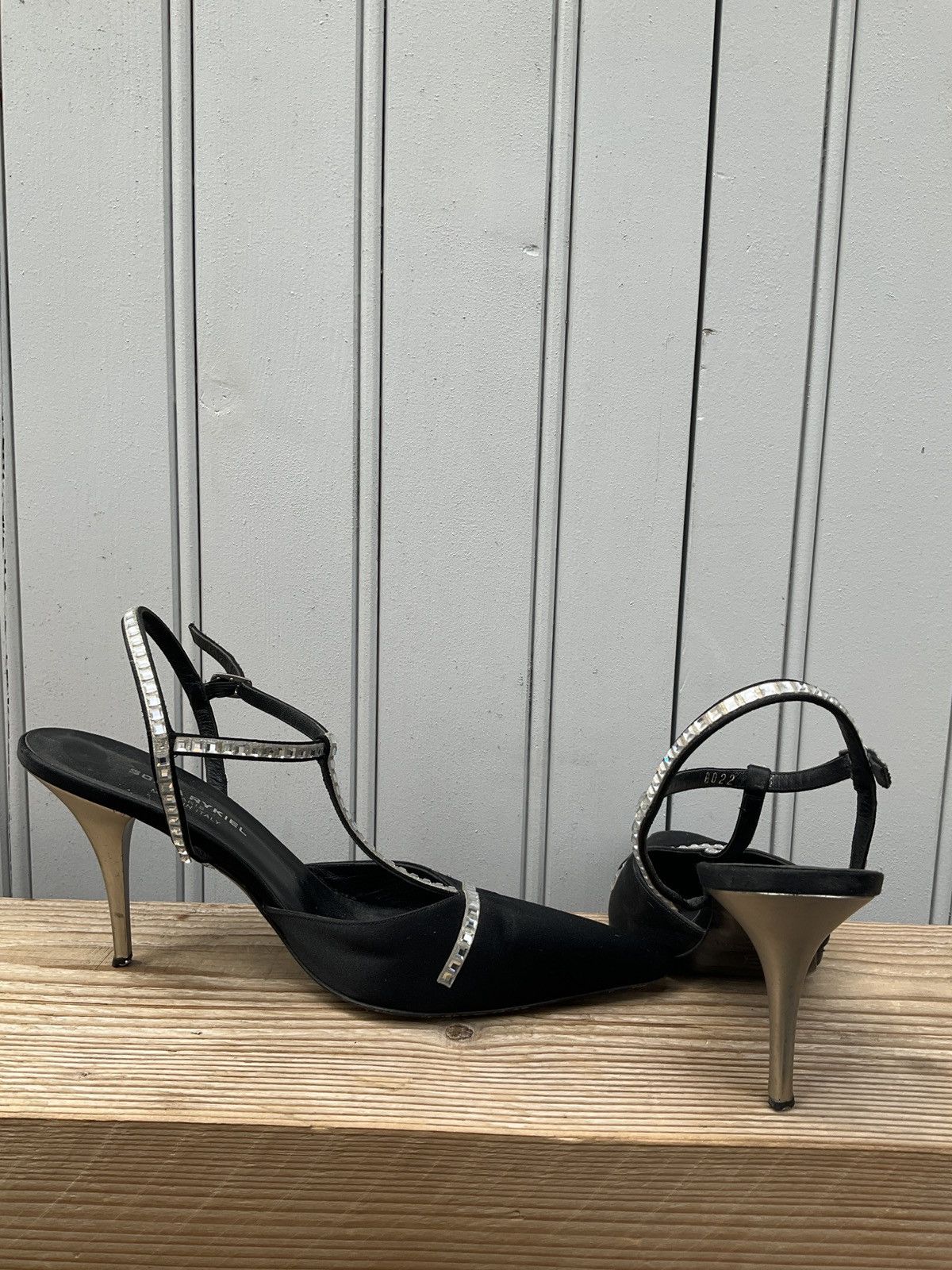 Sonia Rykiel Sonia Rykiel black satin heels with rhinestones straps Size US 7.5 / IT 37.5 - 8 Thumbnail