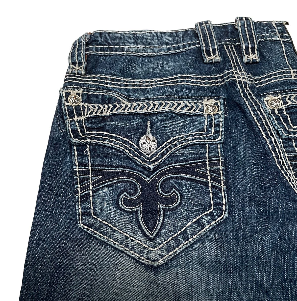 If Six Was Nine Rare Design Vintage Brand Rock Revival Ripped Jeans 2000s Size US 31 - 9 Thumbnail