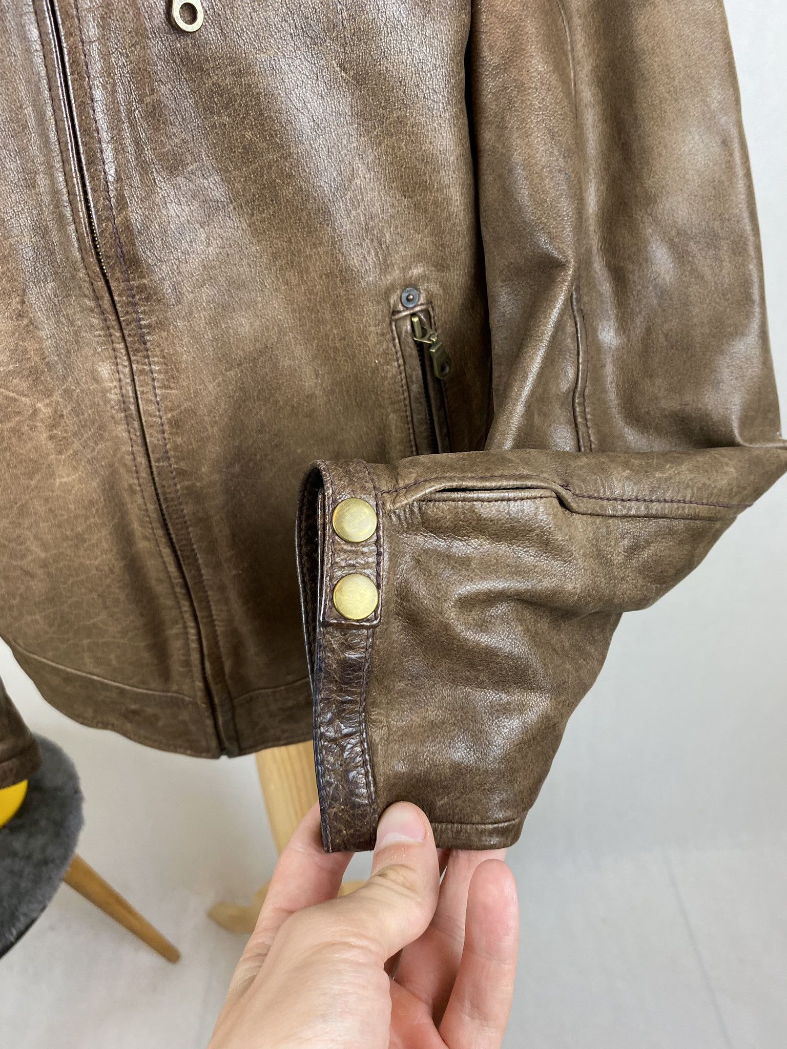Genuine Leather × Vintage real leather moto biker jacket faded washed Size US L / EU 52-54 / 3 - 11 Thumbnail