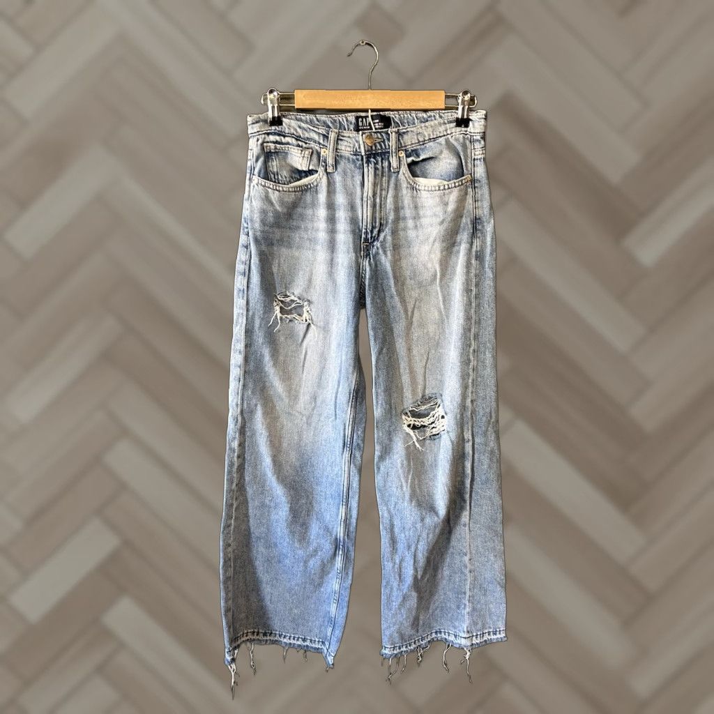 Gap Gap Jeans Women's 6 28 High Rise Wide Leg Raw Hem Exposed Button Fly Y2K Baggy Jeans Woman Size 28" / US 6 / IT 42 - 1 Thumbnail