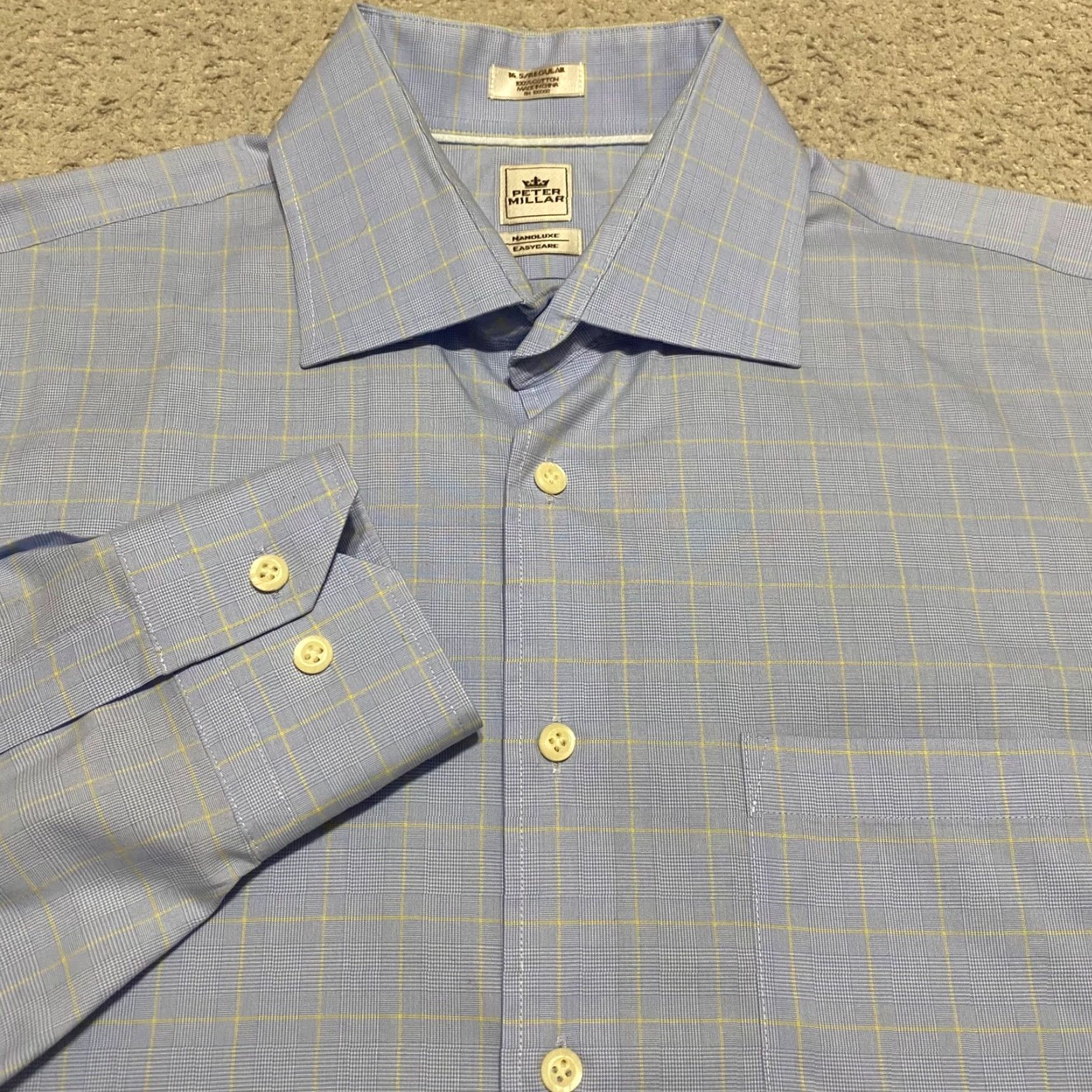 Peter Millar Peter Millar Shirt Mens 16.5 Blue Plaid Long Sleeve Button Front Cotton Nanoluxe Size US XL / EU 56 / 4 - 5 Thumbnail