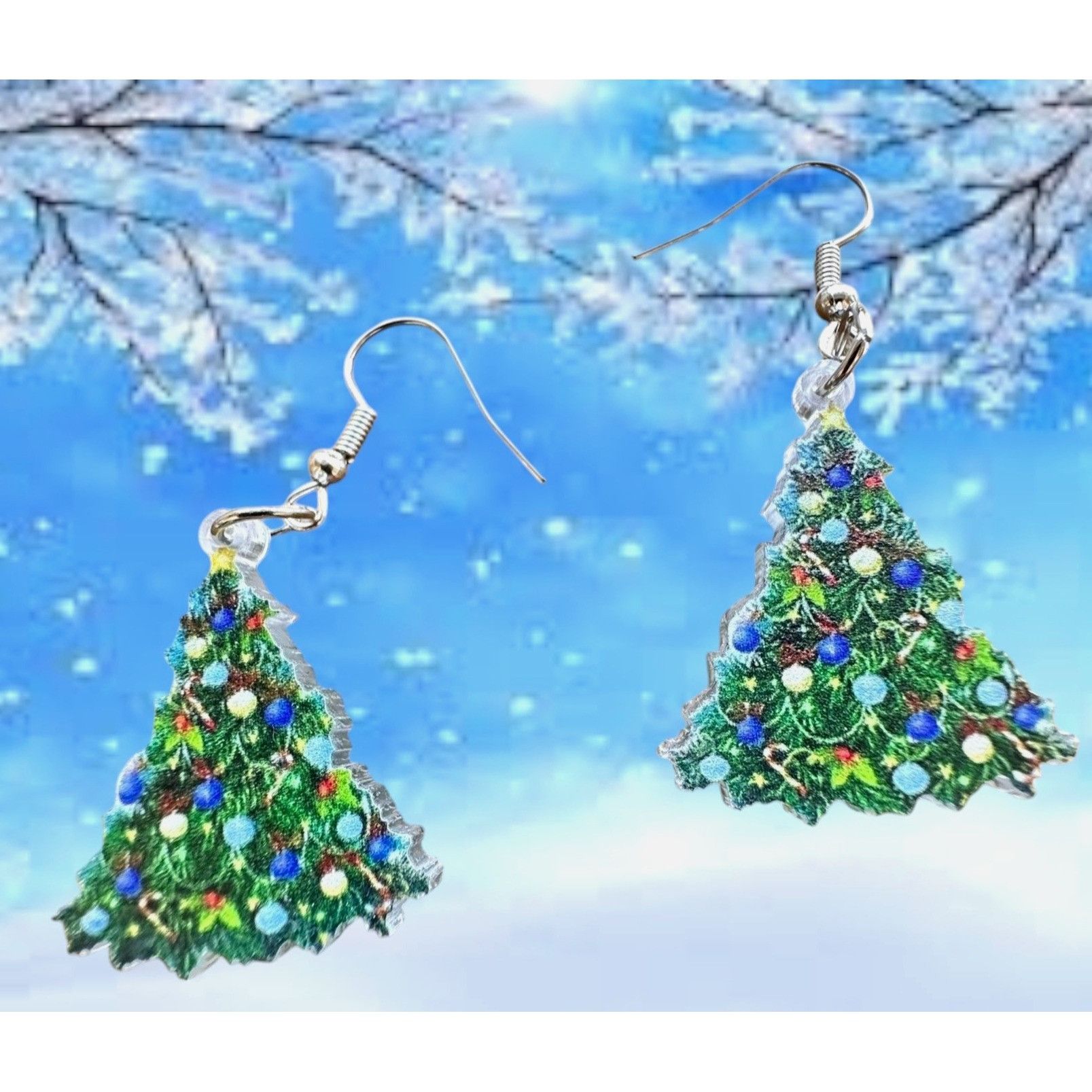 Handmade Blue Christmas Tree Earrings New Ornaments Graceland Elvis M Size ONE SIZE - 2 Thumbnail