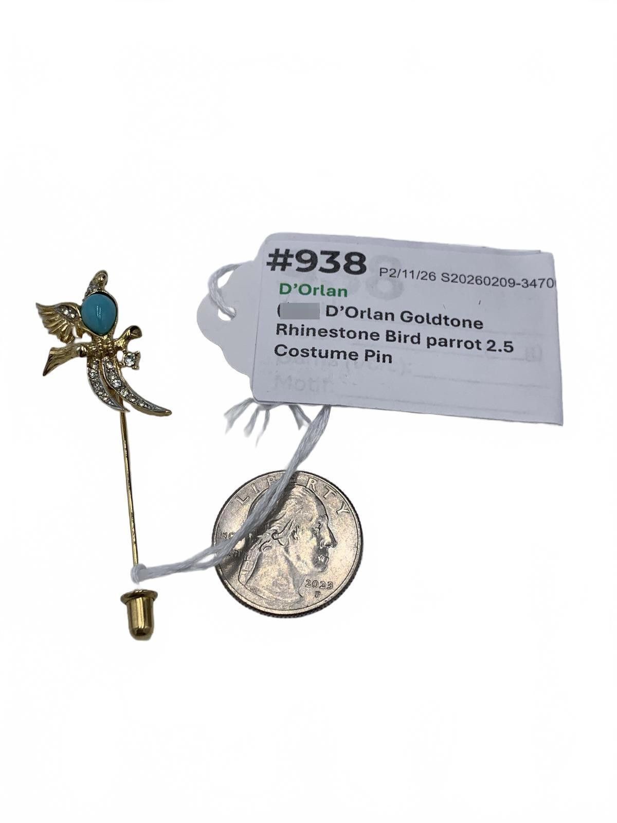 Doriani D’Orlan Goldtone Rhinestone Laquered parrot 2.5" CJ Pin Size ONE SIZE - 3 Thumbnail