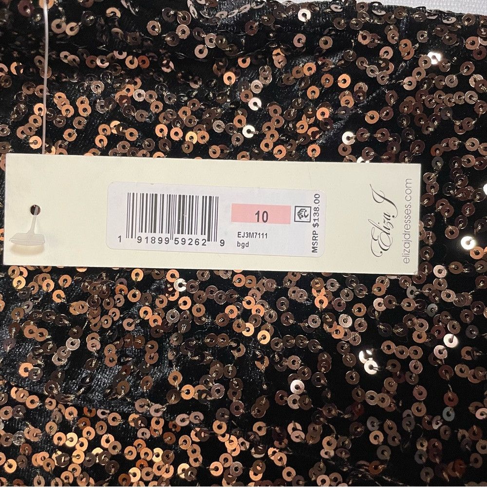 Other NWT New $138 ELIZA J Sequin Velvet Cap Sleeve Black Bronze Size L / US 10 / IT 46 - 6 Thumbnail