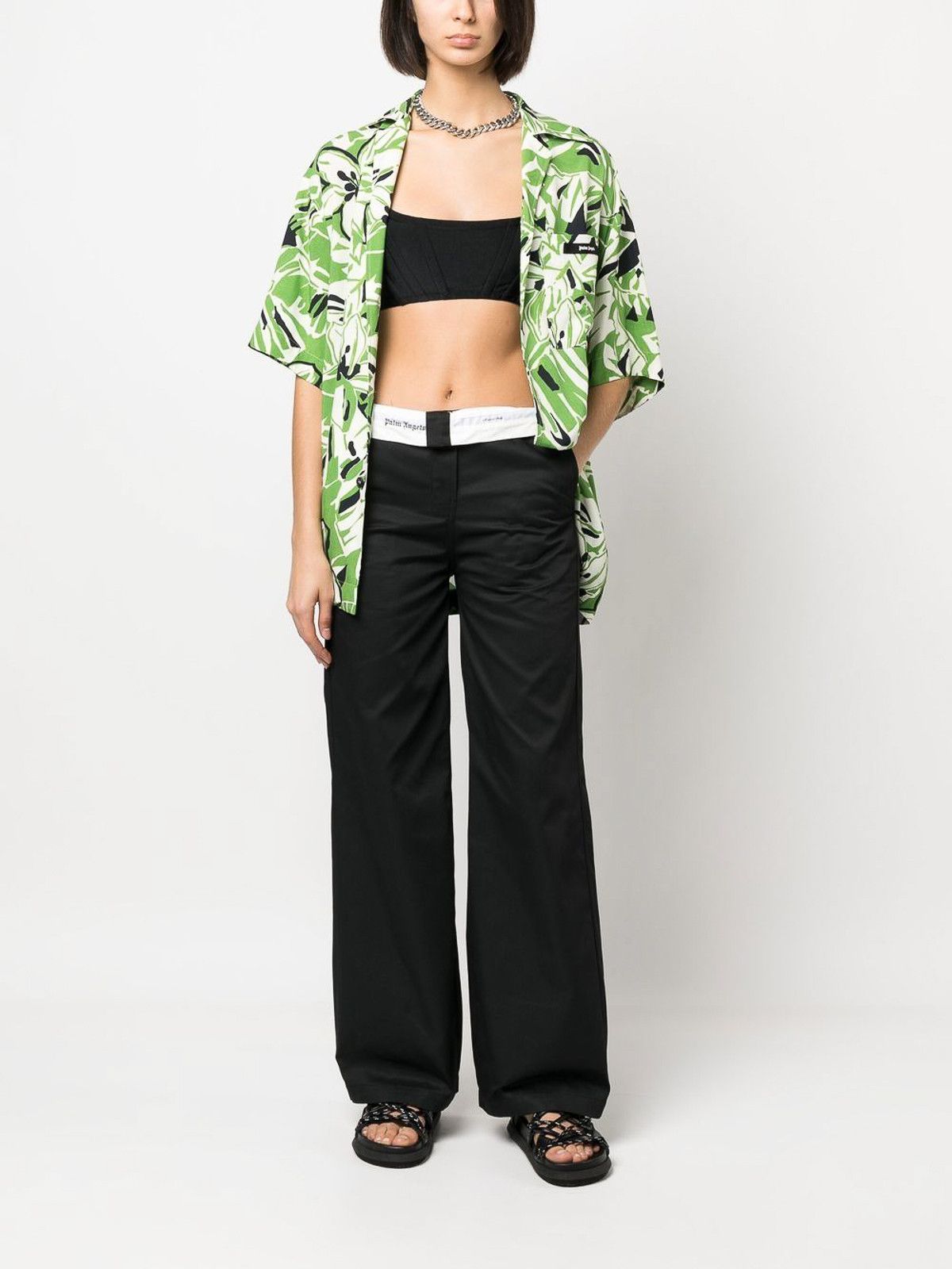 Palm Angels o1gr1nt0425 Reversed Waistband Chino Pant in Black White Size 27" / US 4 / IT 40 - 2 Thumbnail