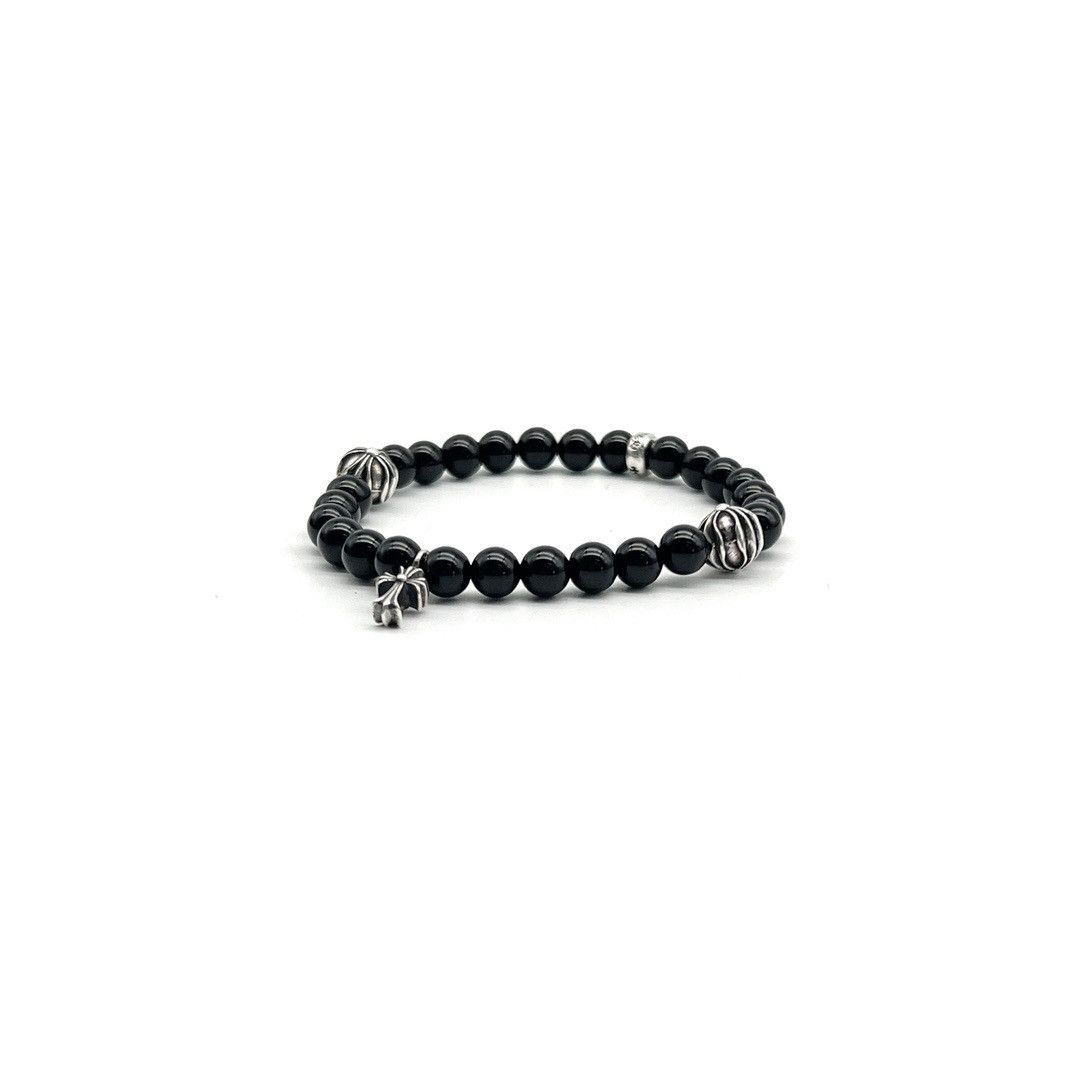 Chrome Hearts Chrome Hearts 6mm Obsidian Silver Cross Beaded Bracelet Size ONE SIZE - 3 Thumbnail
