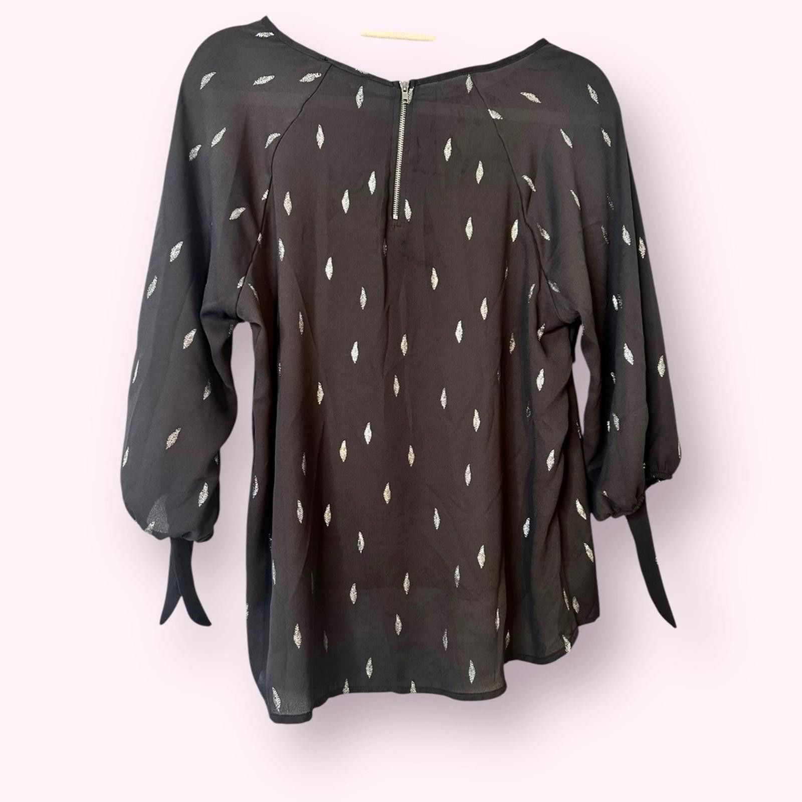 Designer Papermoon Blouse Silver Accents Tie Sleeve 3/4 Sleeve Top Size M / US 6-8 / IT 42-44 - 3 Thumbnail