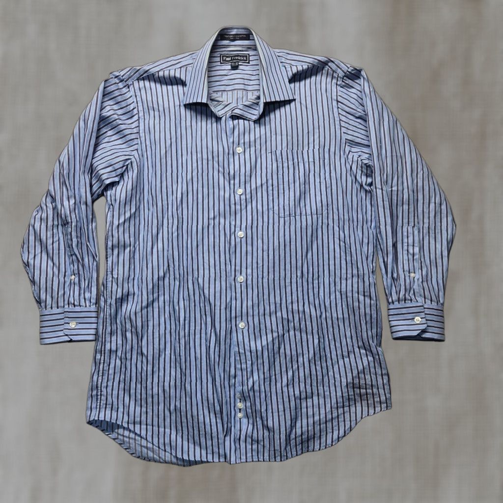 Vintage Paul Fredrick Men's Blue Check Long Sleeve Button-Up Shirt Size 15.5 Cotton Business Casual Formal Size US M / EU 48-50 / 2 - 1 Thumbnail