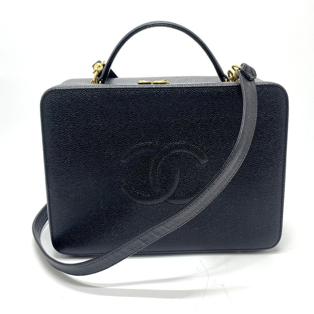 Chanel Coma Mark Vanity Bag Decacco 2 Way Shoulder Briefcase Handbag Caviar Skin Women Black