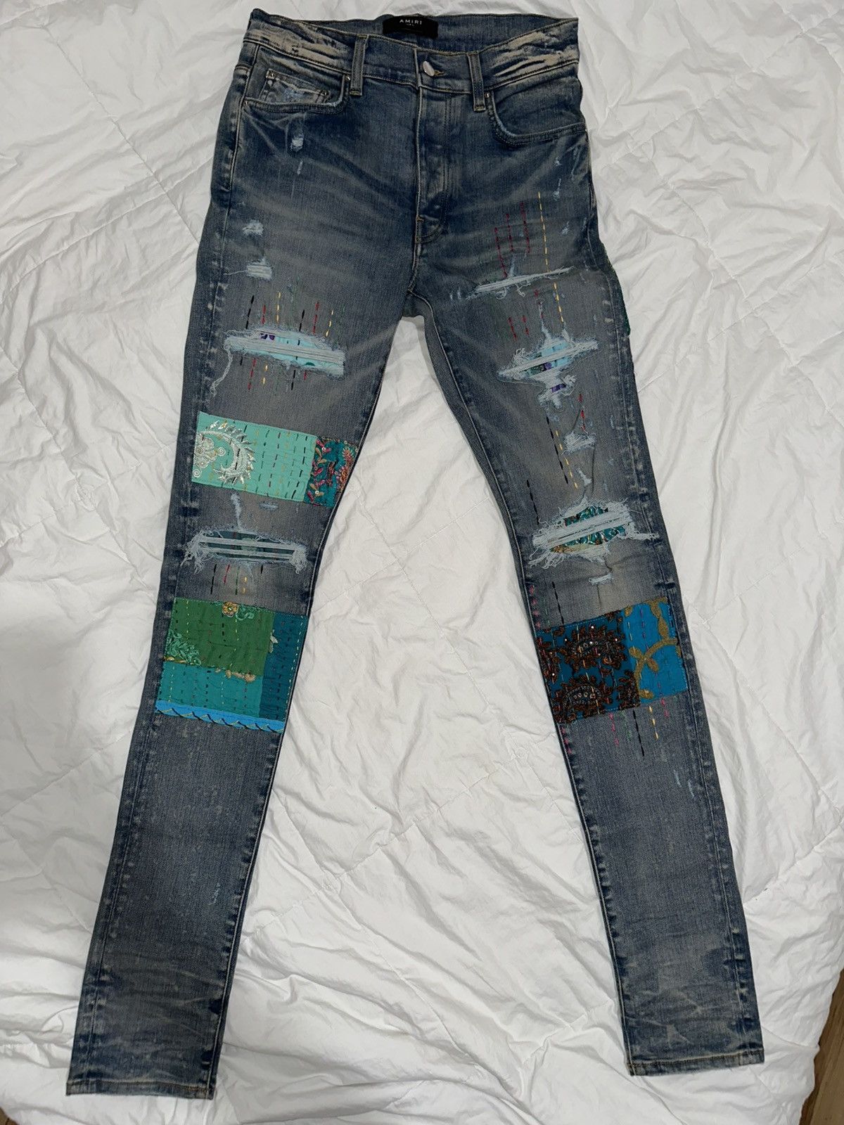 Amiri Quilted Art Patch Clay Indigo Jeans - Main Image