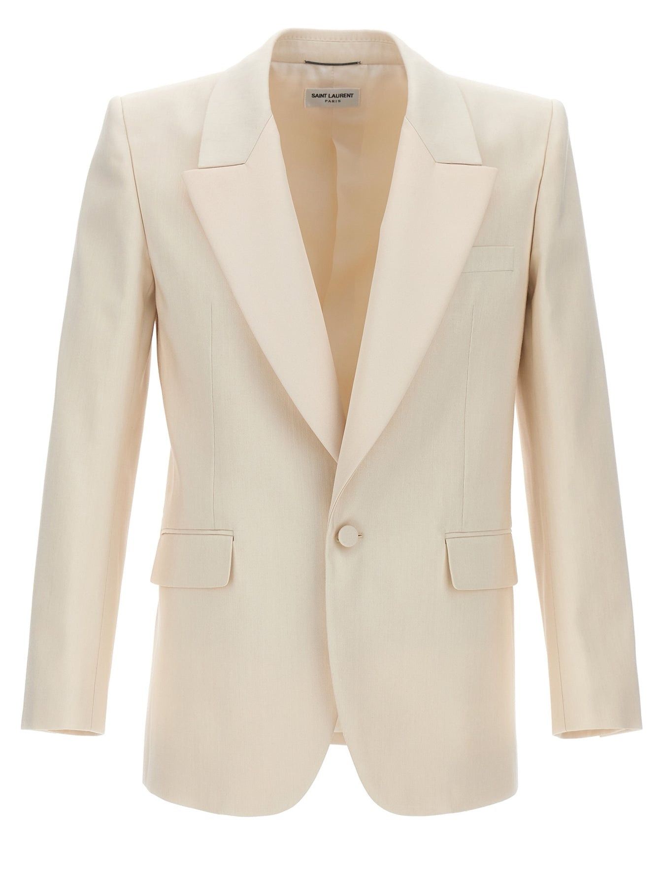 Saint Laurent Paris o1bcso1str0125 Tuxedo Jacket In Silk Twill in Beige Size US M / EU 48-50 / 2 - 1 Thumbnail