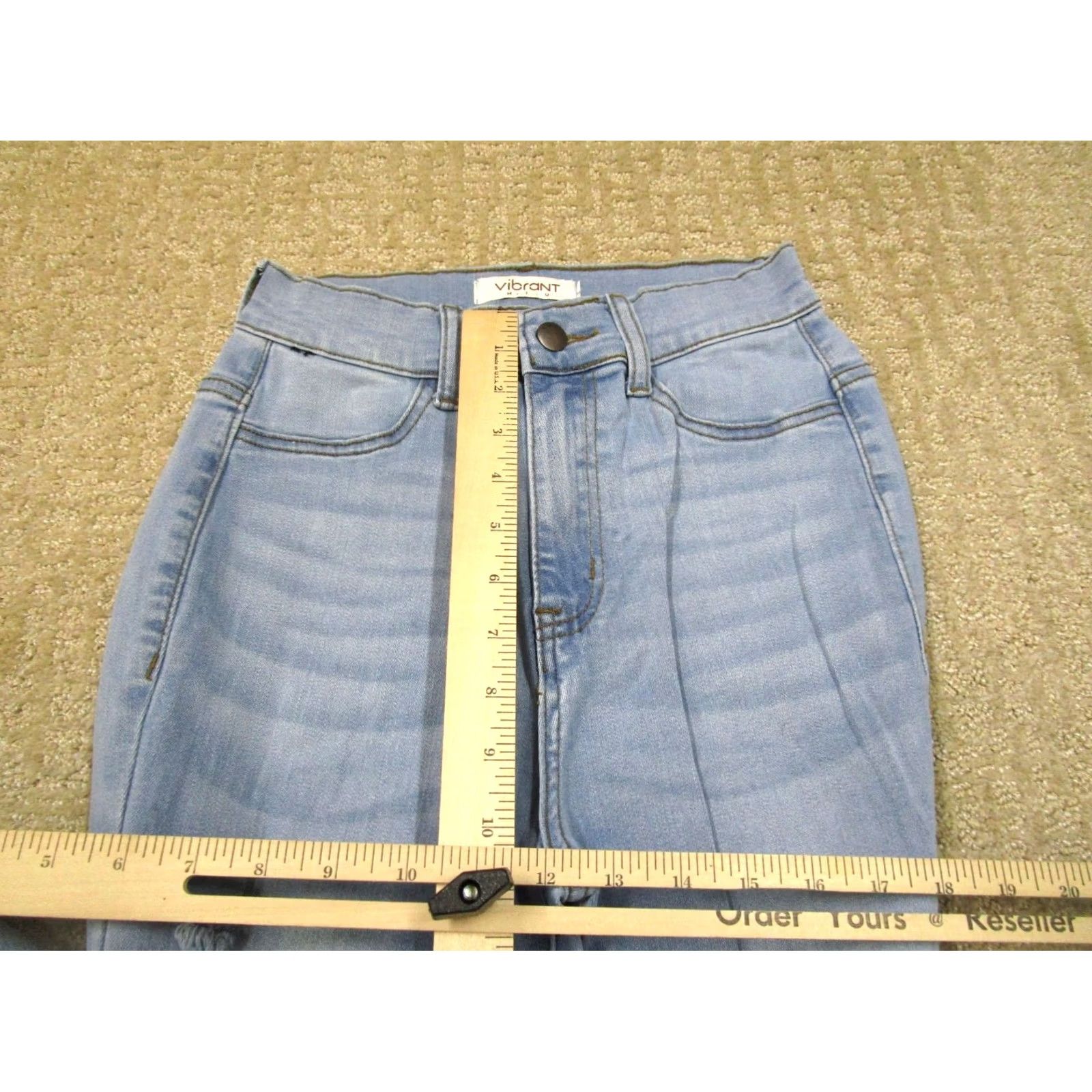 Vintage Vibrant Jeans Women 26 Blue High Rise Flared Bell Bottom Distressed 5-Pocket Denim Cotton Spandex Logo Swirl Sunrise 90s Womens Size 26" / US 2 / IT 38 - 6 Thumbnail
