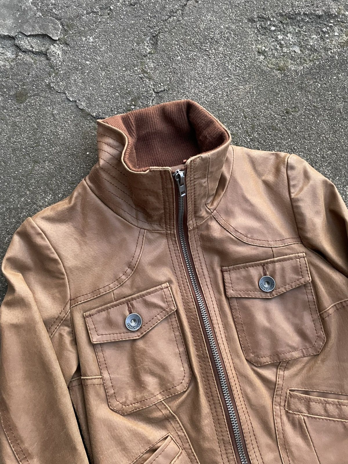 Vintage Washed Brown Retro 90s Genuine Real Leater Bomber Punk Rock Size S / US 4 / IT 40 - 4 Thumbnail