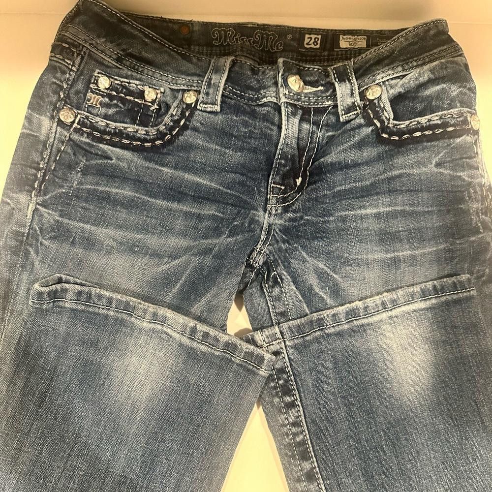 Designer Miss Me Embellished Crystal Signature Boot Cut Jeans 28 Size 28" / US 6 / IT 42 - 10 Thumbnail
