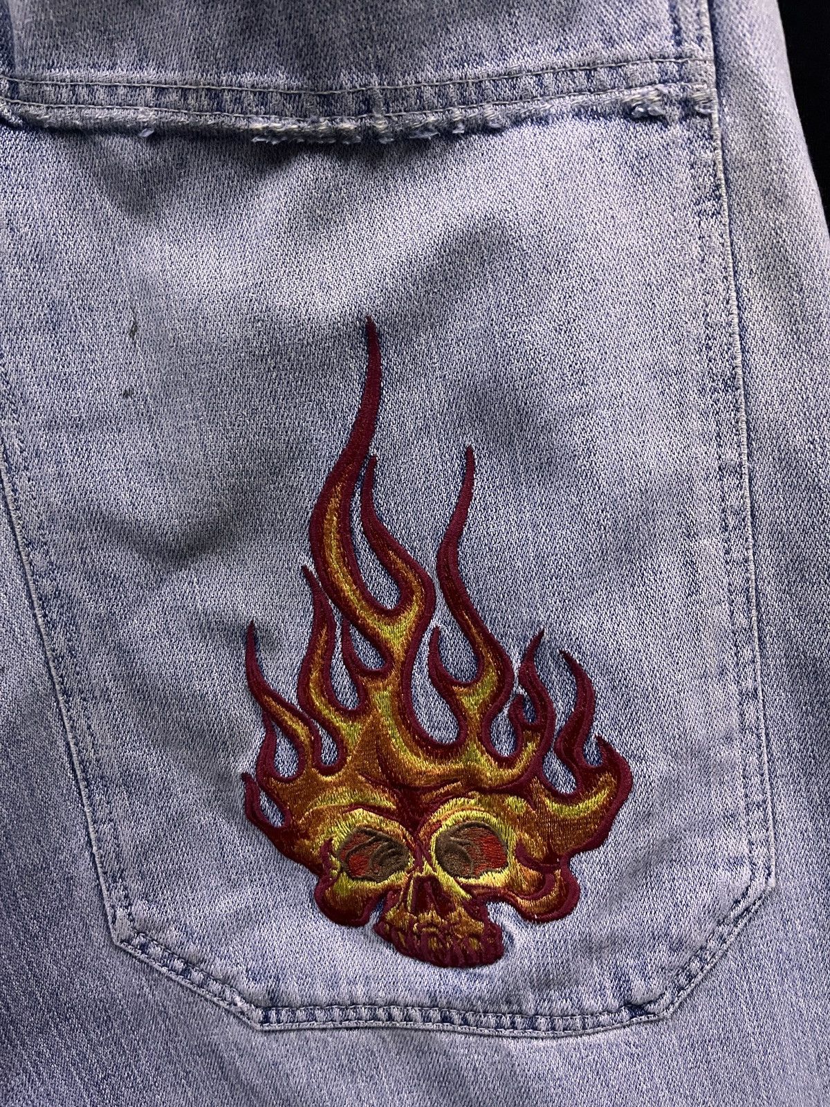 JNCO RARE‼️ VINTAGE JNCO JEANS FLAME EMBROIDERED JEANS JORTS Size US 39 - 3 Thumbnail