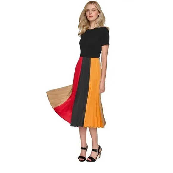 karl lagerfeld paris women's colorblocked pleated midi dress Karl Lagerfeld Paris Women's Colorblocked Pleated Midi Dress