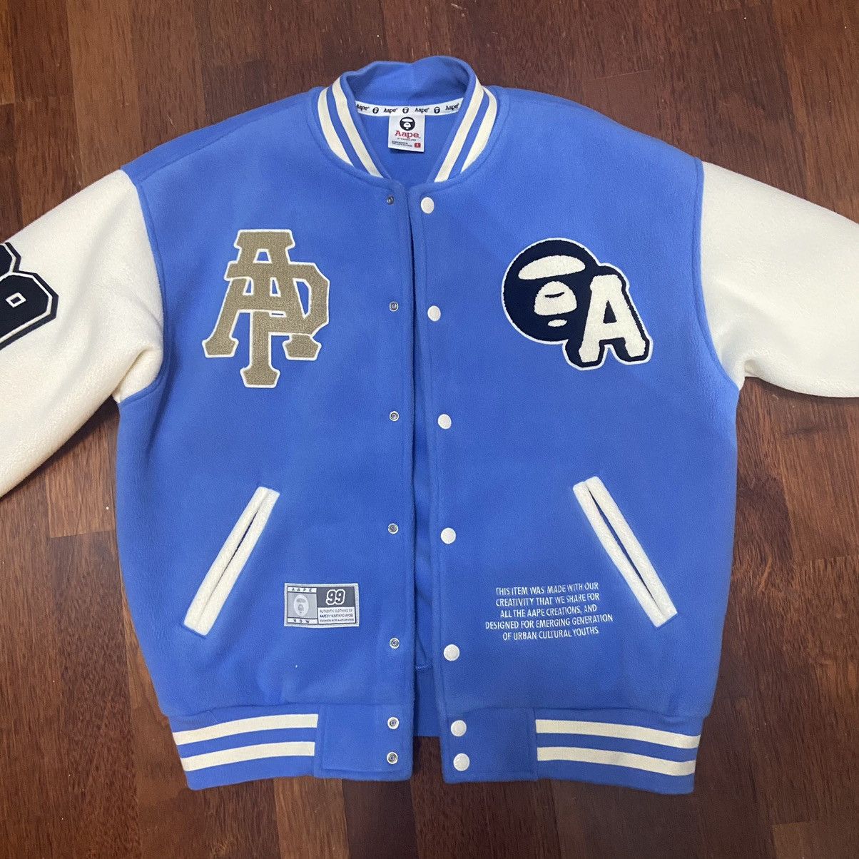 image of Aape By A Bathing Ape Varsity Jacket in Blue, Men's (Size Small)