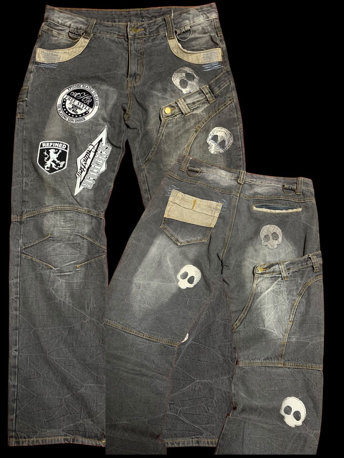 Japanese Brand vintage bondage punk skull head waist half back front Denim Size US 37 - 1 Thumbnail