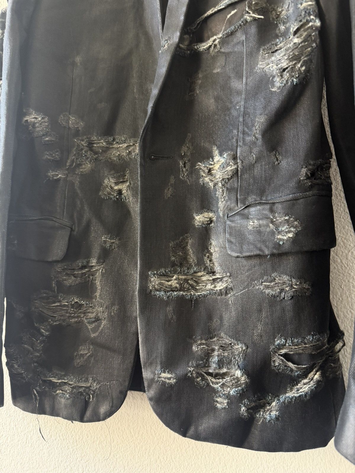 Dior Sample AW03 Luster “Strip” Waxed Distressed Denim Blazer 46 Size 46R - 5 Thumbnail