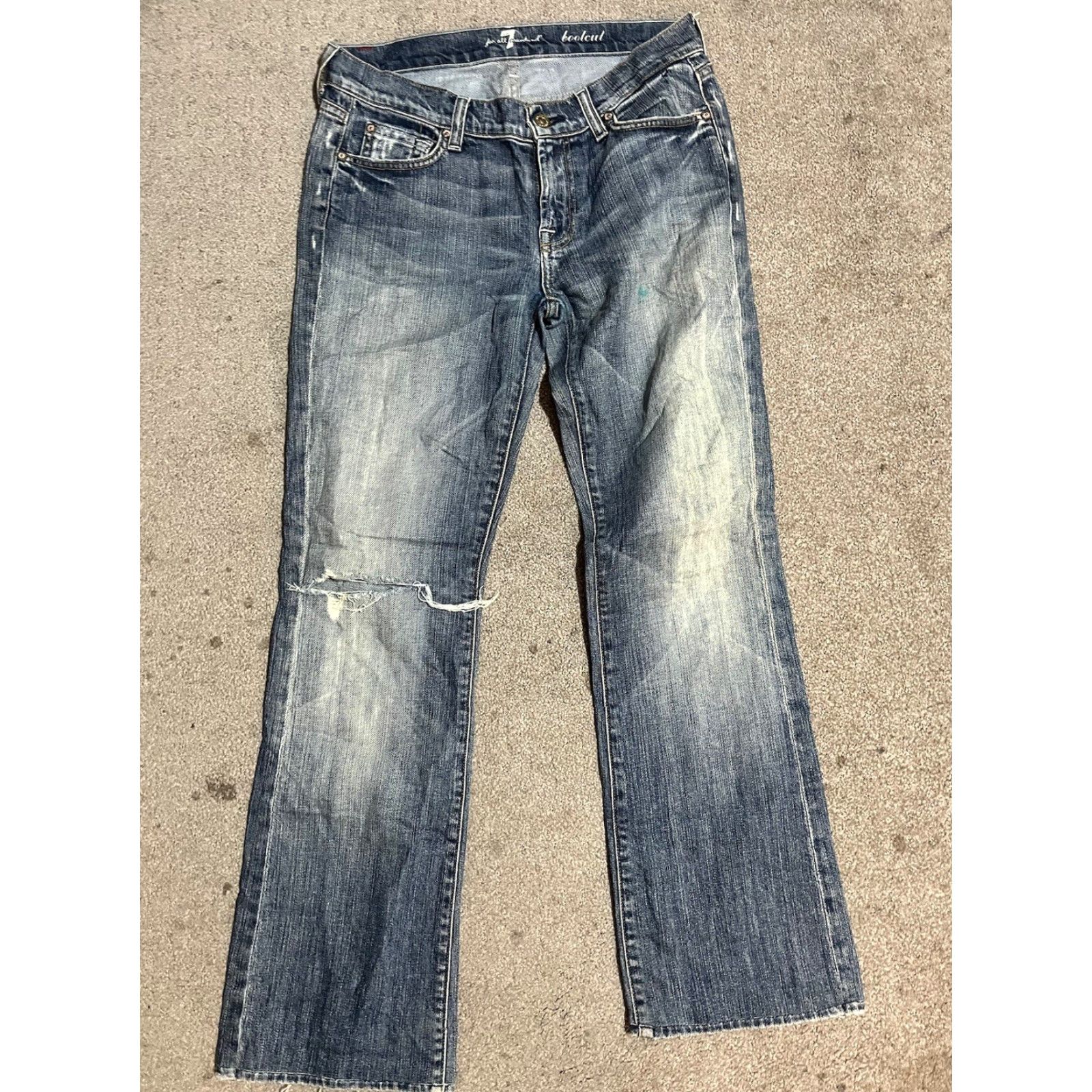 7 For All Mankind VINTAGE? (No) 7 For All Mankind Women’s Bootcut Jeans Sz 29 Blue Distressed Destro Distressed Bootcut Jeans Women 29 Blue Size 29" - 3 Thumbnail