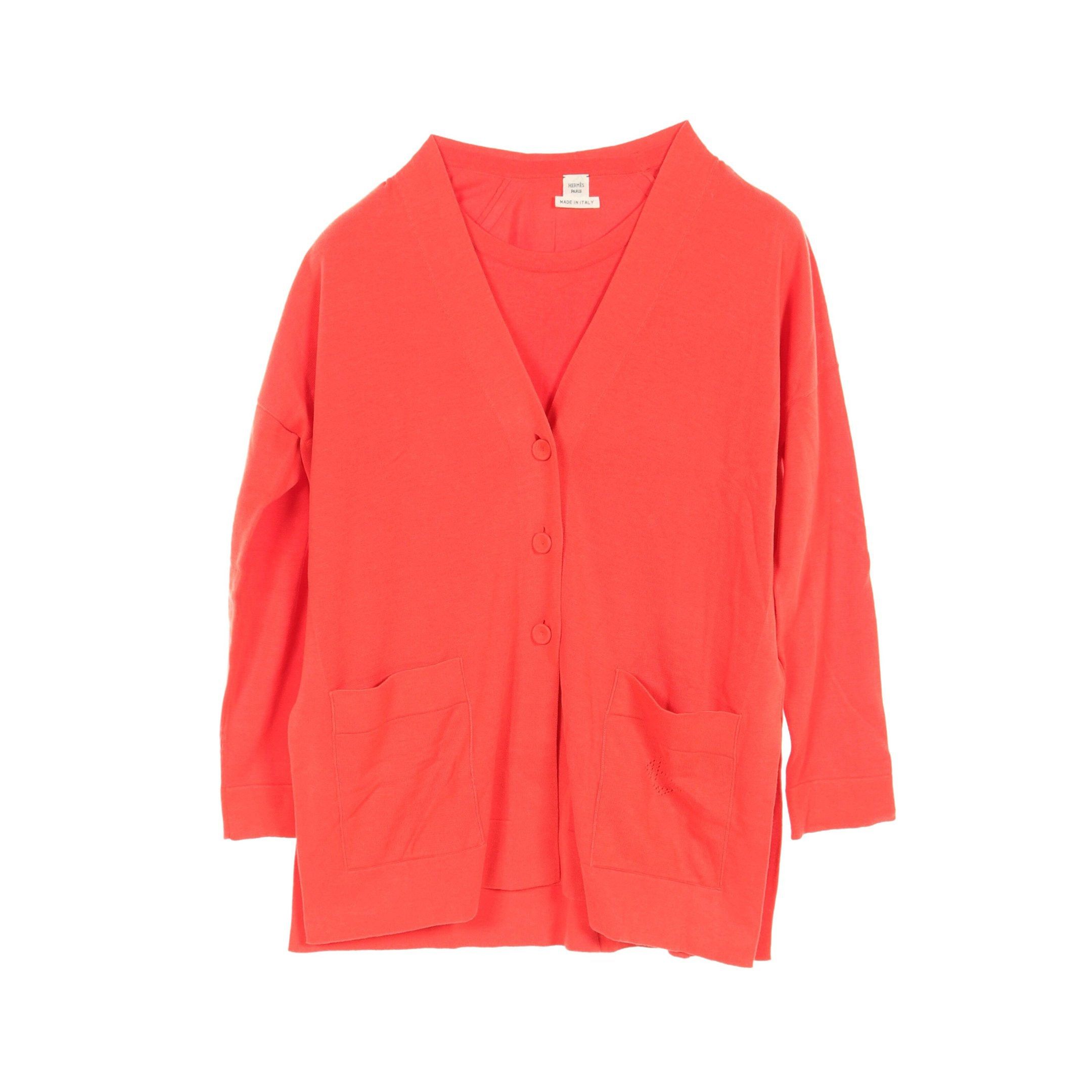 Hermes Hermes Cardigan Ensemble H Logo Cotton Silk Orange Red Size ONE SIZE - 1 Thumbnail