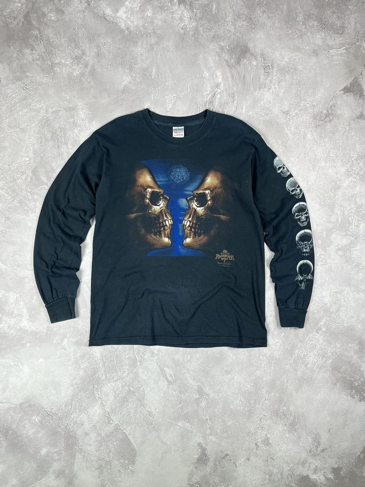 image of Hype x Skulls Alchemy Gothic Vntg Y2K Skull Pentagramma Long Sleeve Tshirt in Black (Size Medium)