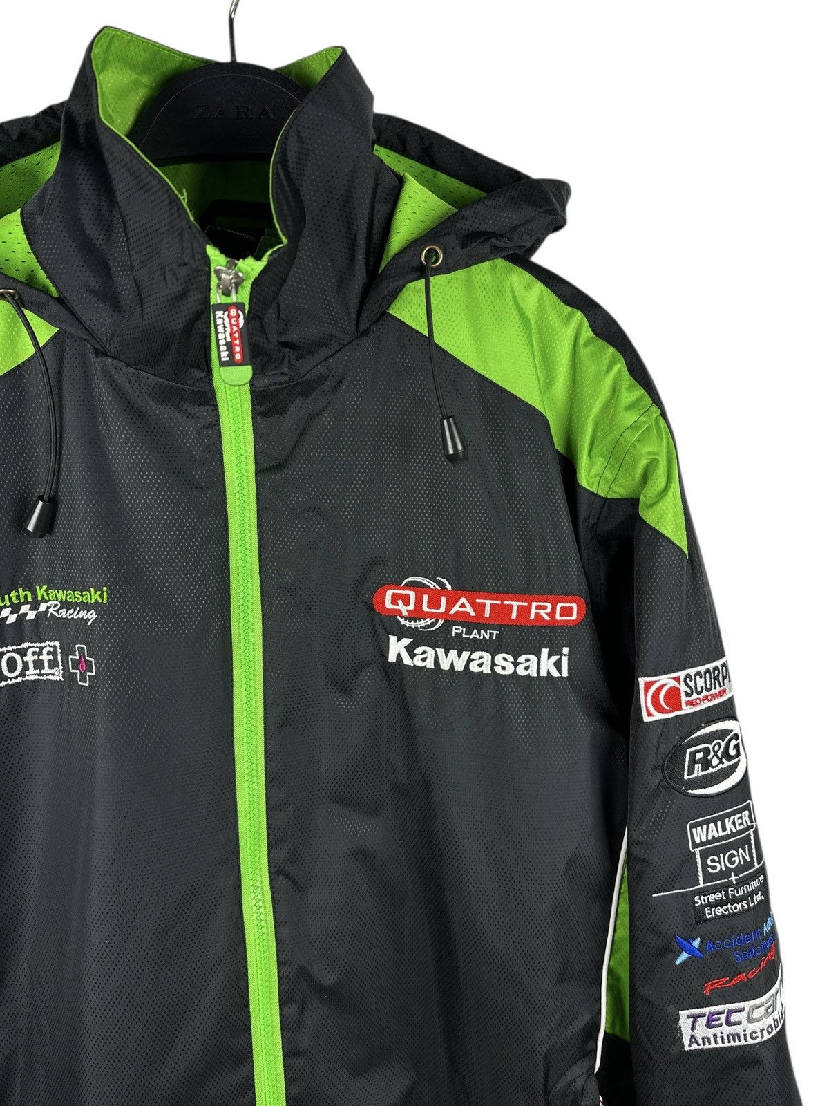 Vintage Kawasaki Quattro Plant Clinton Racing Jacket Full Zip Hooded Size US XS / EU 42 / 0 - 3 Thumbnail