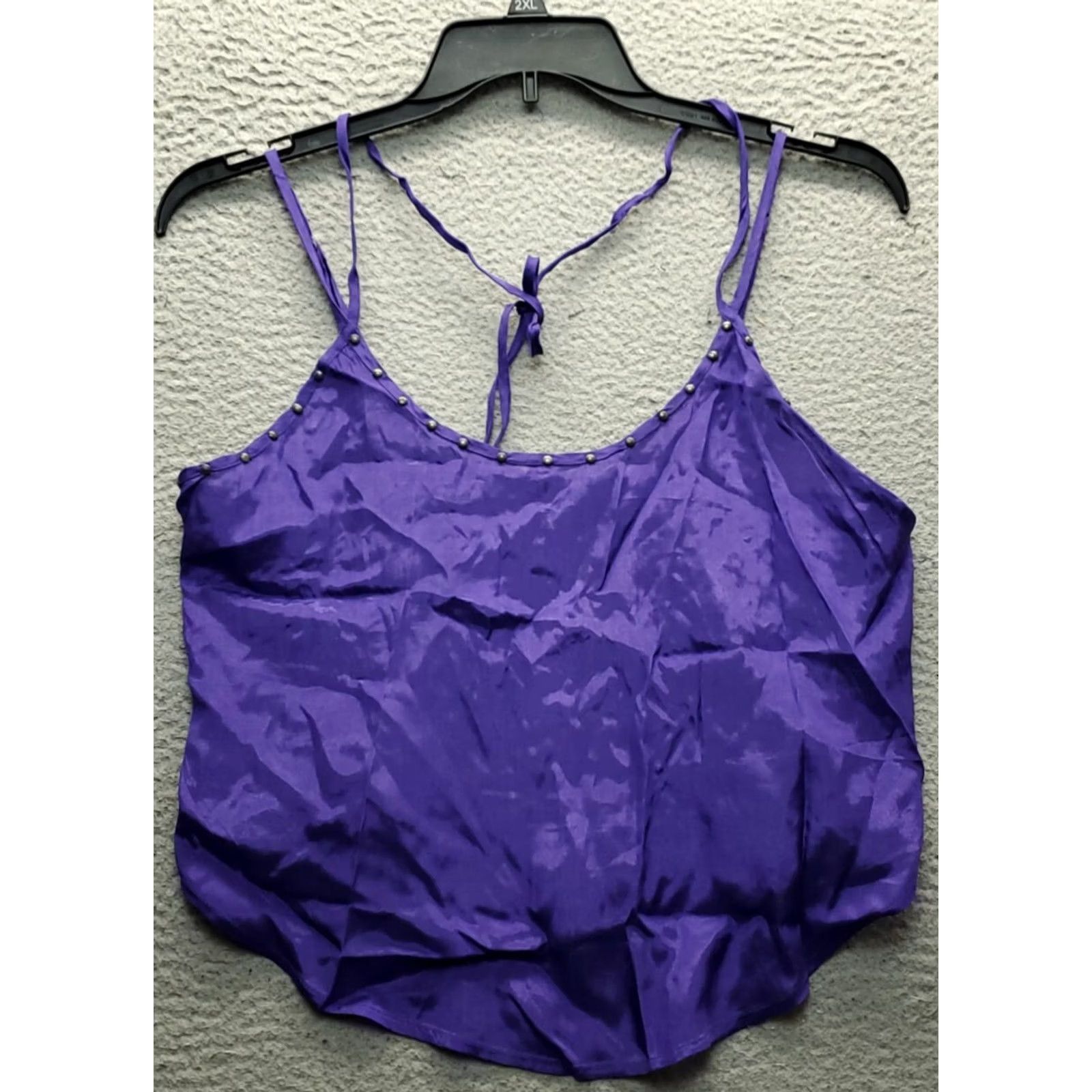 Free People Free People Womens Camisole Top Purple Studded Spaghetti Strap Tank M Sleeveless Pocketless Beach Shirt Size M / US 6-8 / IT 42-44 - 2 Thumbnail