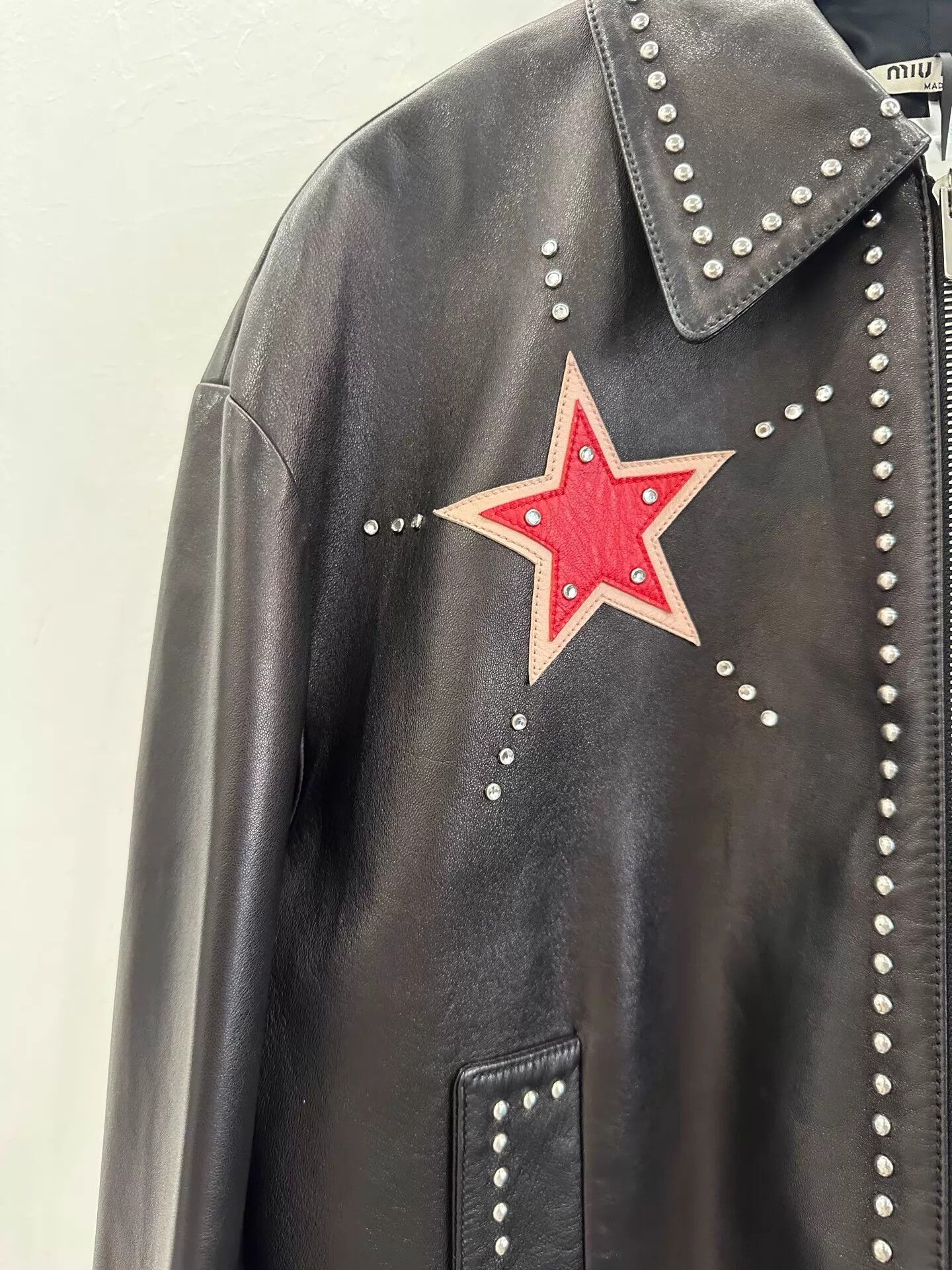 Miu Miu MIU MIU Black Leather Red Star Crystal Logo Jacket Size S / US 4 / IT 40 - 5 Thumbnail