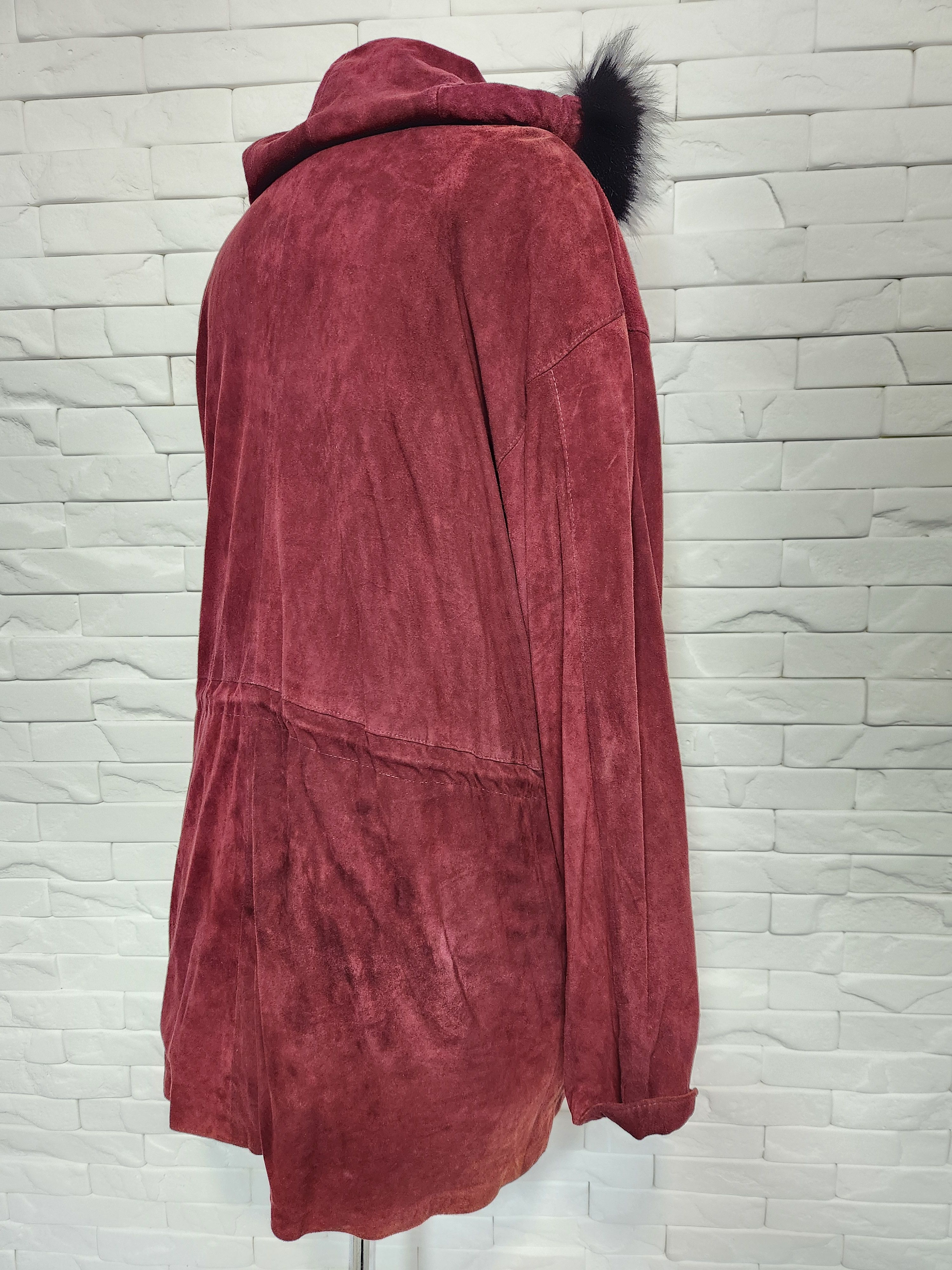 Genuine Leather Burgundy Suede Leather Jacket: Women's Hooded Jacket Size 3XL / US 20-22 - 6 Thumbnail