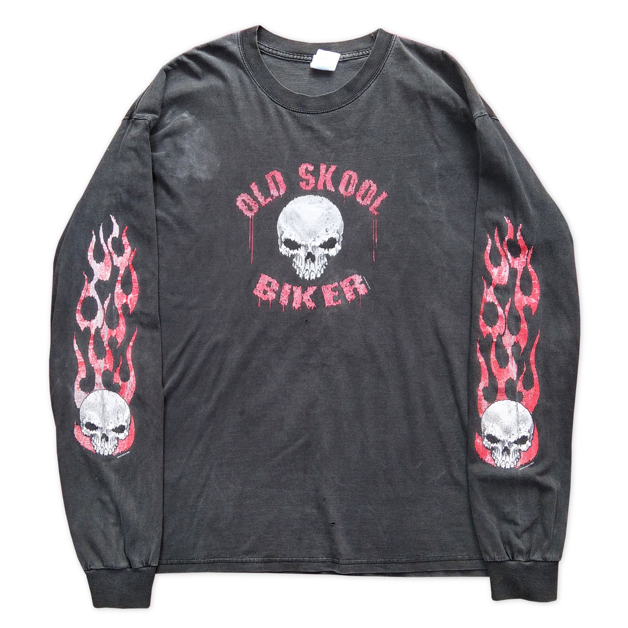 Vintage Early 00's OLD SKOOL BIKER Skull Flame Longsleeve
