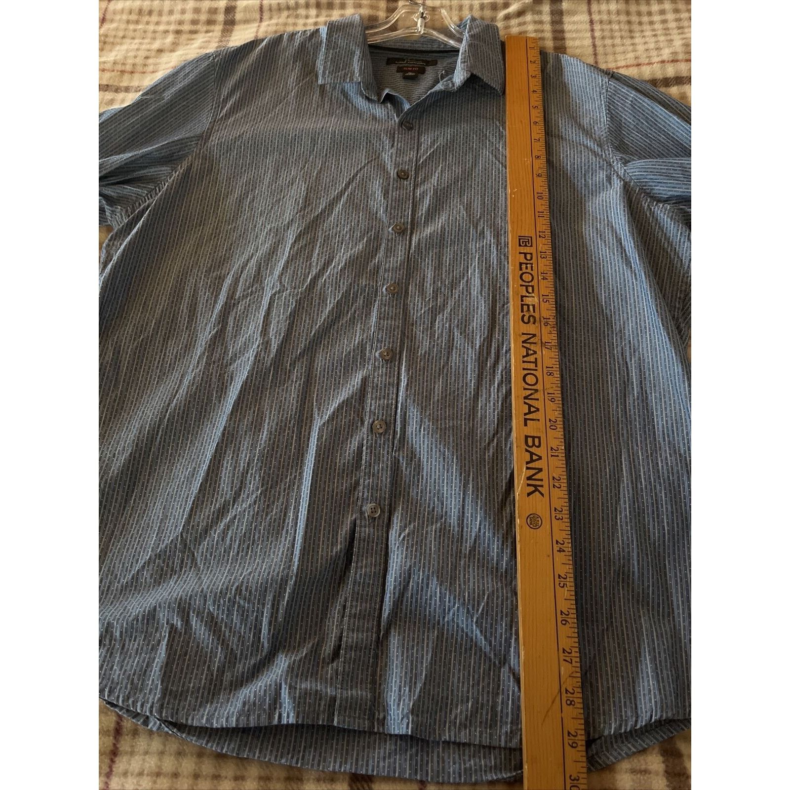 Marc Anthony Marc Anthony Men XL Blue Stripe Button Cotton Slim Fit Shirt Size US XL / EU 56 / 4 - 13 Thumbnail