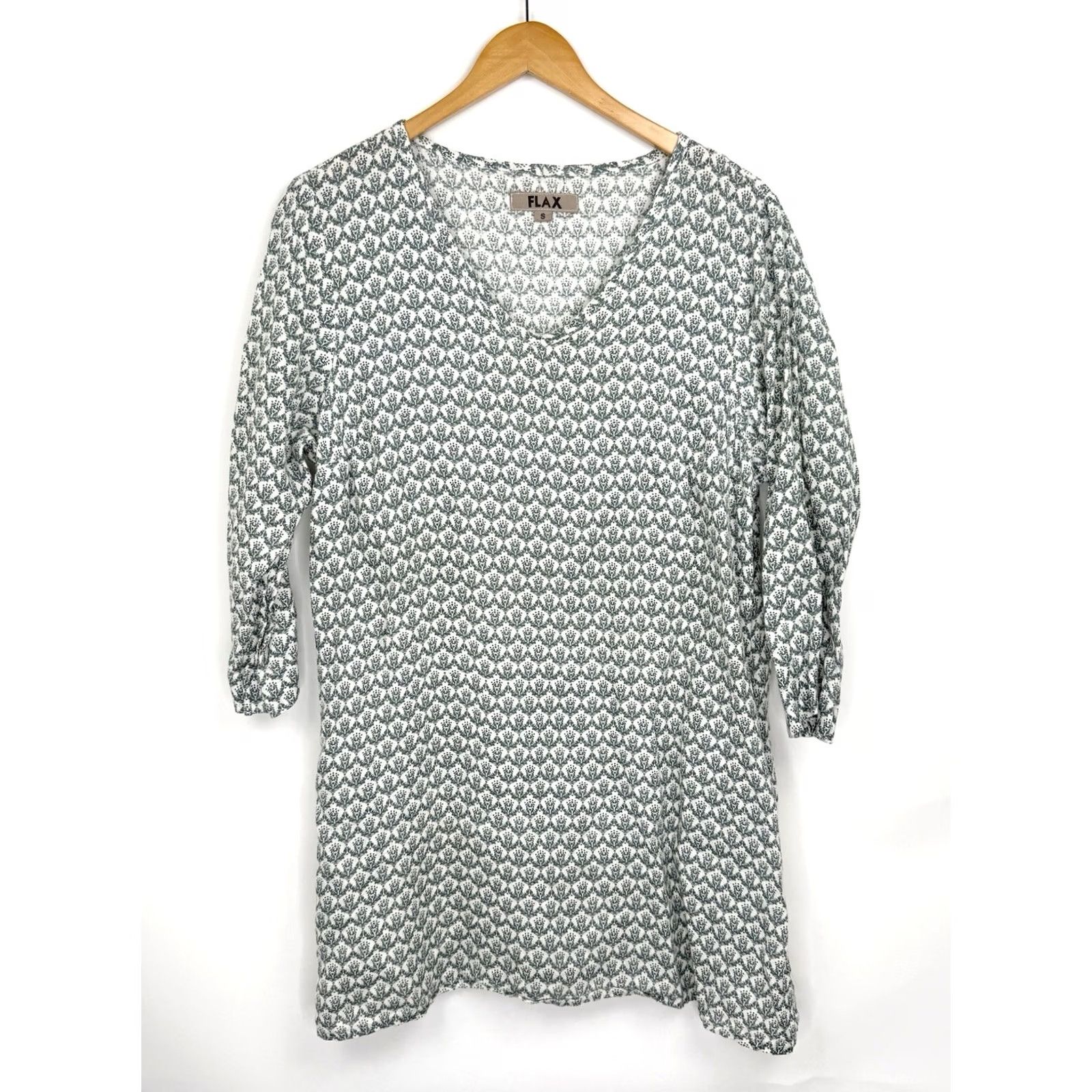 FLAX FLAX Tunic Dress Womens S Floral 3/4 Sleeve V-Neck Knee Length Multicolor Linen Woven Casual Summer Spring Girls Womens Size S / US 4 / IT 40 - 3 Thumbnail