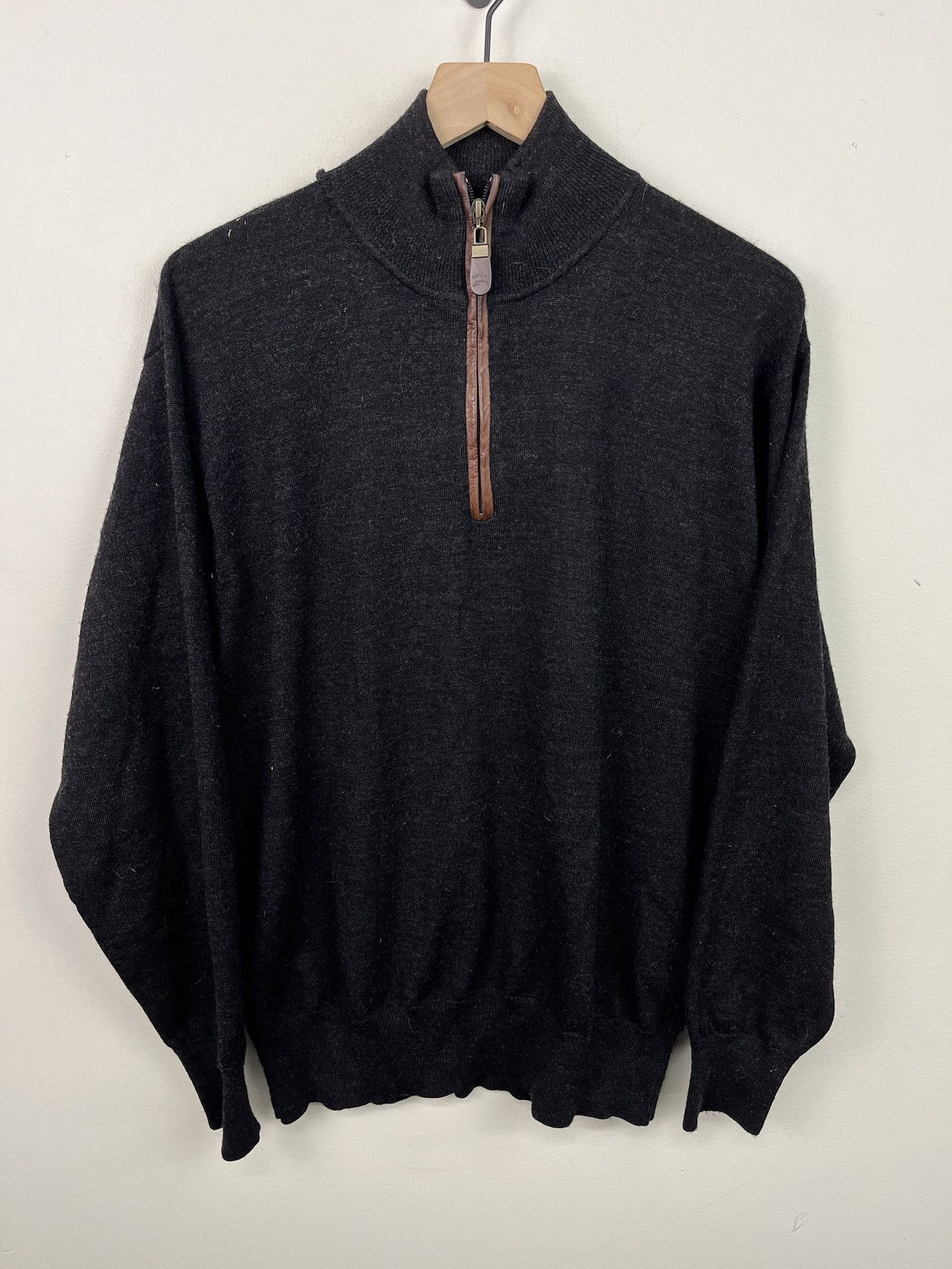Orvis Vintage 90s Orvis Quarterzip Leather Accent Knit Swaeter Size M Size US M / EU 48-50 / 2 - 1 Thumbnail