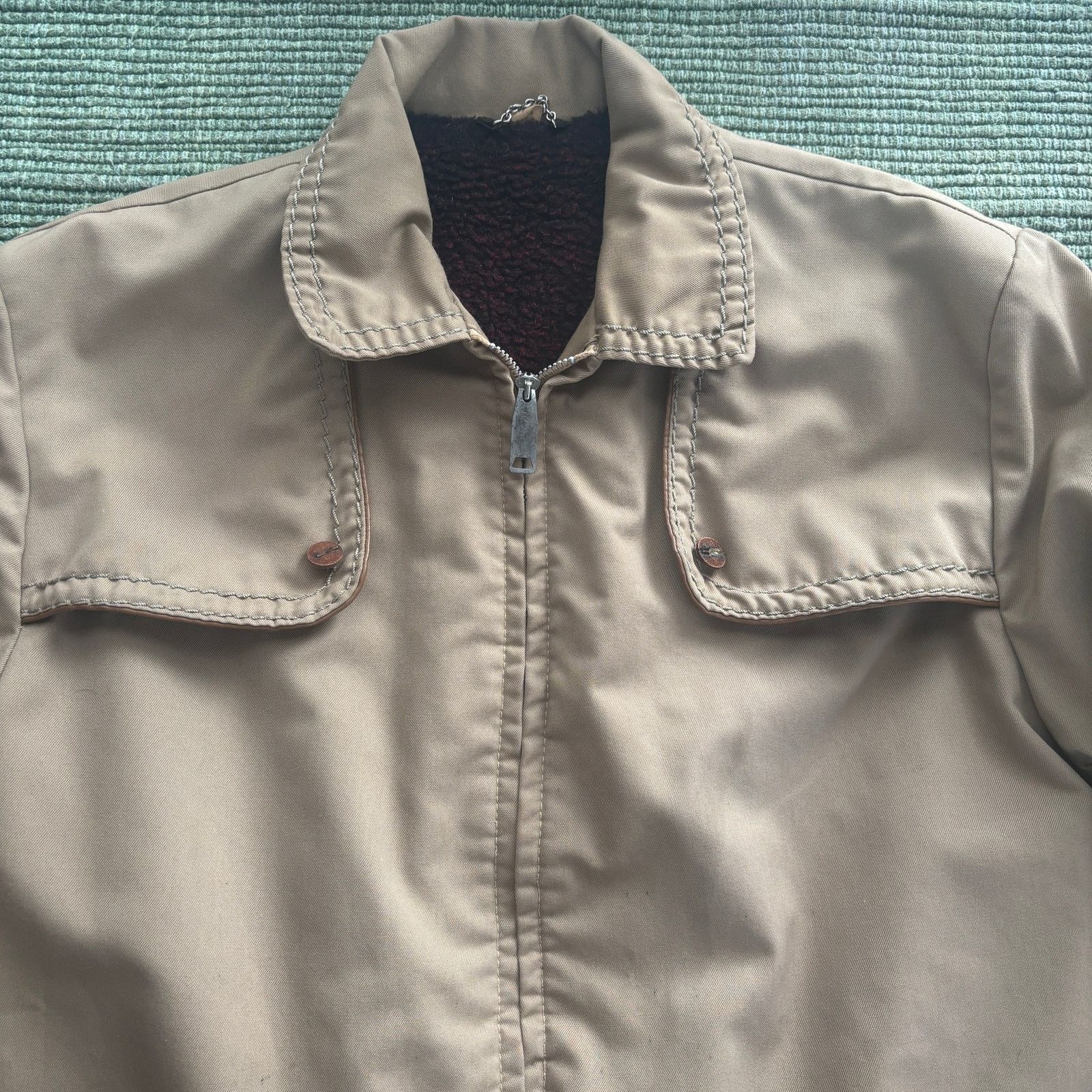 Vintage 1950s 60s Tan Faux Fur Lined Spring Jacket USA Size L/XL Size US L / EU 52-54 / 3 - 1 Thumbnail