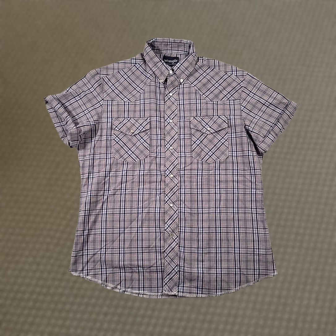 Wrangler Wrangler Shirt Mens L Blue Gray Pearl Snap Western Cowboy Rolled Sleeve Shirt Size US L / EU 52-54 / 3 - 1 Thumbnail
