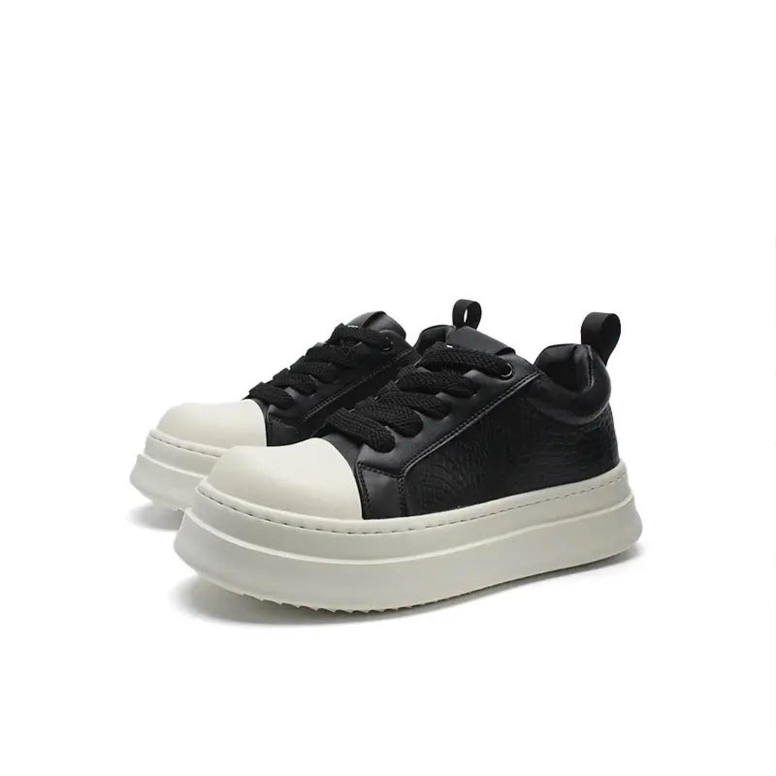 Japanese Brand Black Platform Sneakers with White Toe Cap, Chunky Sole Size US 8 / EU 41 - 1 Thumbnail