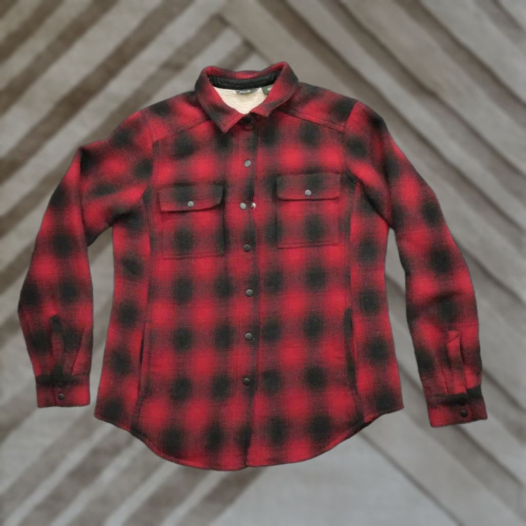 Eddie Bauer VINTAGE Eddie Bauer Jacket Womens Small Red Black Buffalo Plaid Sherpa Wool Shacket Size S / US 4 / IT 40 - 1 Thumbnail