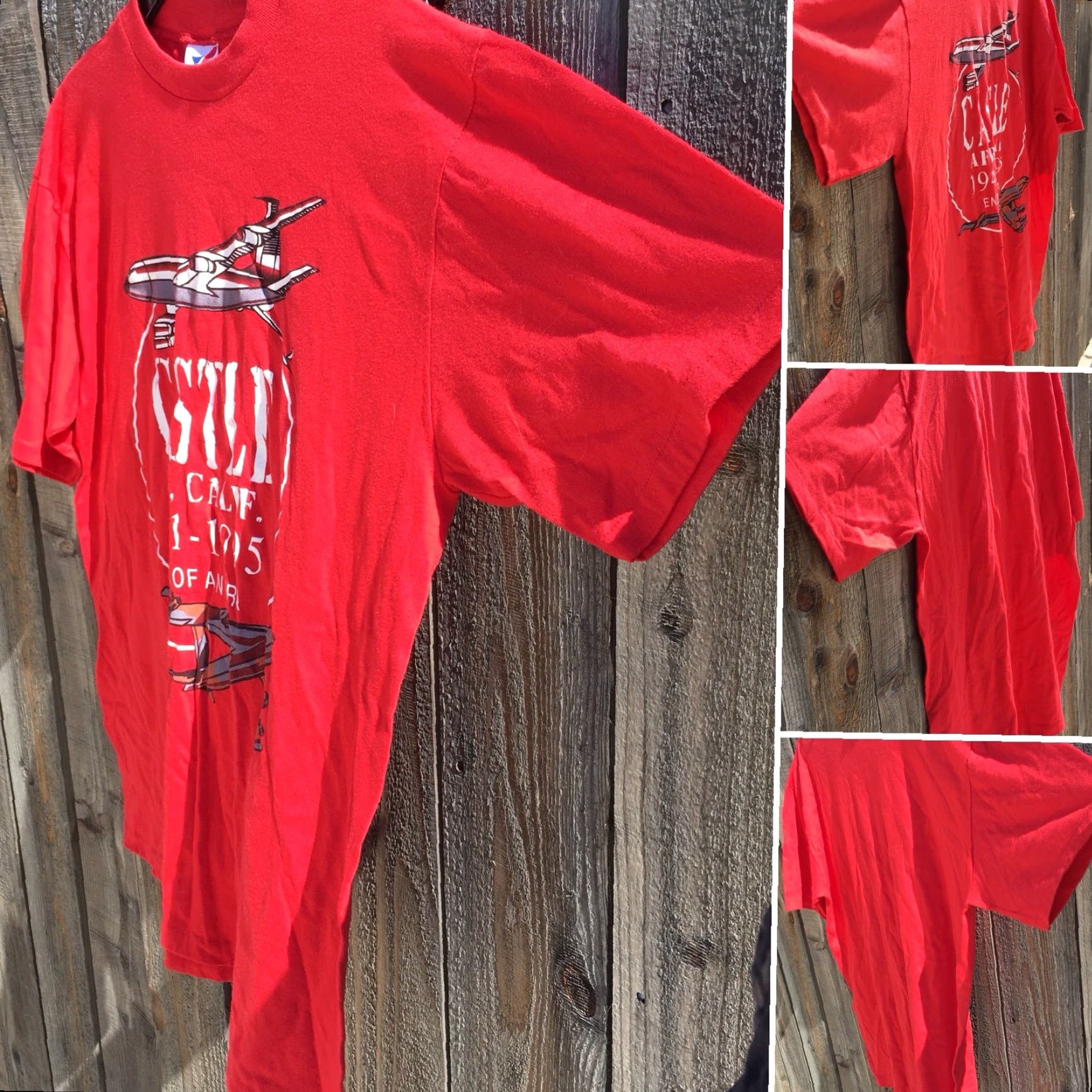 Vintage Vintage Air Force Base Tee L Mens 1990s Red Polycotton Graphic T-Shirt Castle AFB Calif 1941-1995 End Of An Era Size US L / EU 52-54 / 3 - 6 Thumbnail