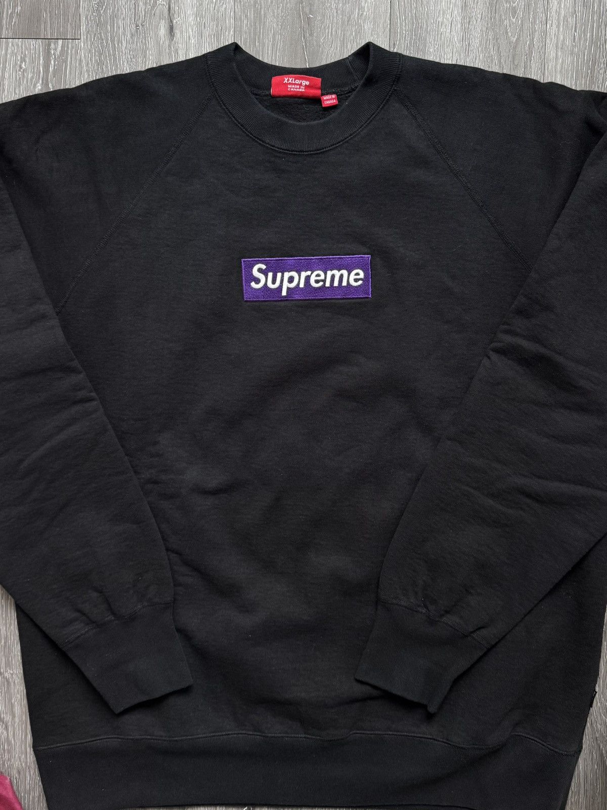 Supreme Supreme Purple on Black Box Logo Crewneck Size US XXL / EU 58 / 5 - 2 Thumbnail