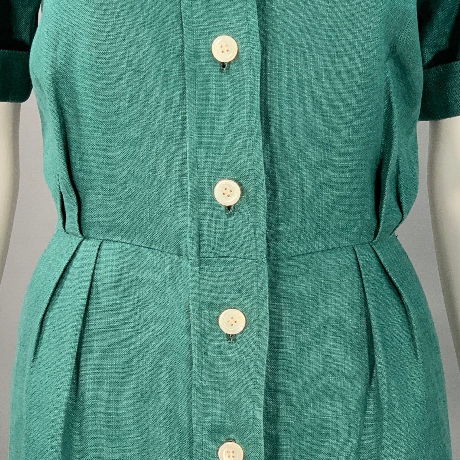 Yves Saint Laurent 6 Green Linen Button Up Pleated Shirt Dress Size M / US 6-8 / IT 42-44 - 2 Thumbnail