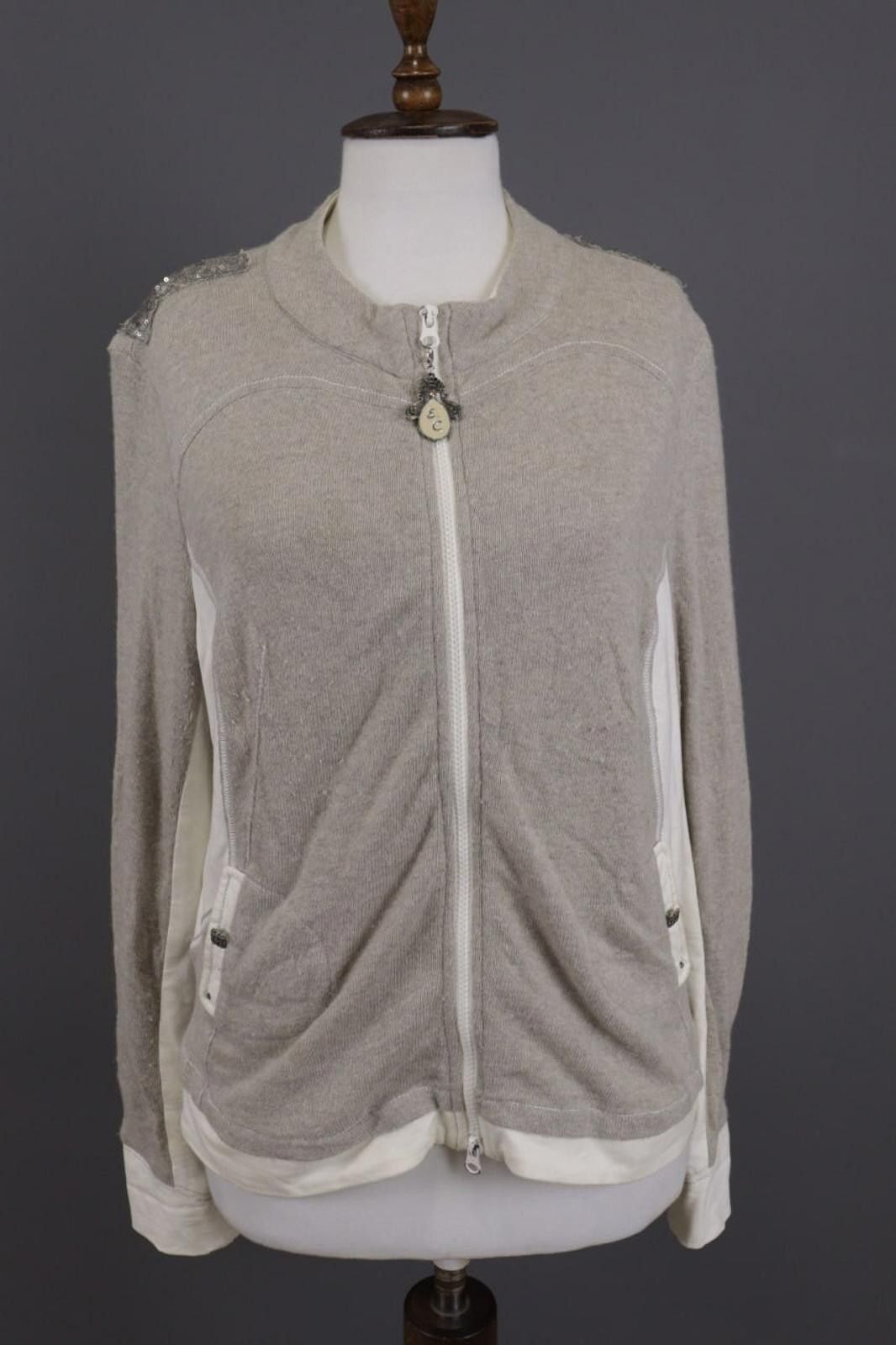 Designer Elisa Cavaletti Gray Full Zip Embroidered Sweater Size XL Size XL / US 12-14 / IT 48-50 - 1 Thumbnail