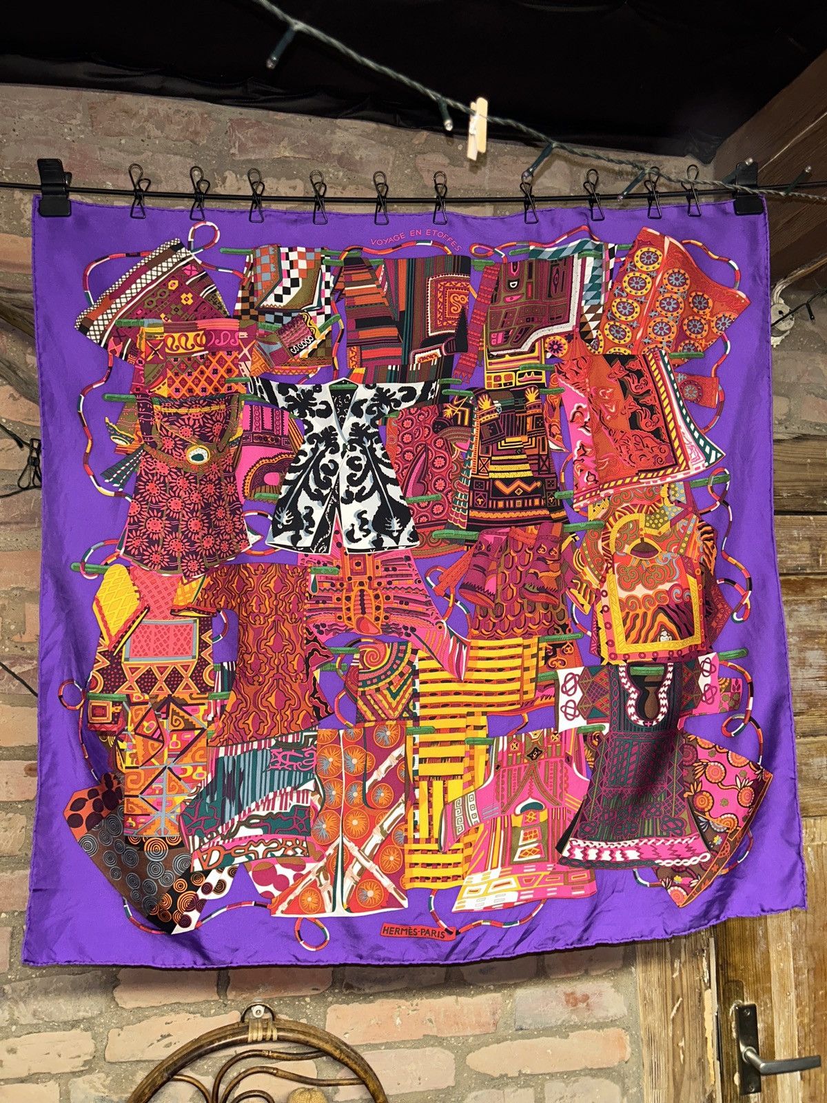 Hermes Hermes Voyage En Etoffes Silk Scarf Handkerchief In Purple Size ONE SIZE - 1 Thumbnail