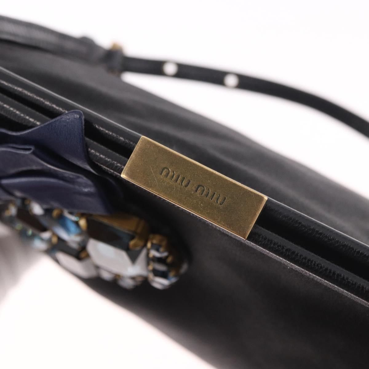 Miu Miu Miu Miu Hand Bag Satin Black Gold Auth 187043A - Jerrillo Size ONE SIZE - 10 Thumbnail
